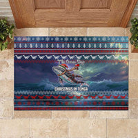 Tonga Christmas Rubber Doormat with Singing Whale Ocean Scene National Coat of Arms - Polynesian Pride