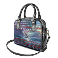 Tonga Christmas Shoulder Handbag with Singing Whale Ocean Scene National Coat of Arms - Polynesian Pride