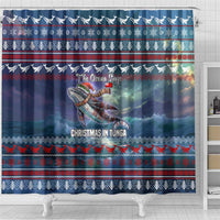 Tonga Christmas Shower Curtain with Singing Whale Ocean Scene National Coat of Arms - Polynesian Pride