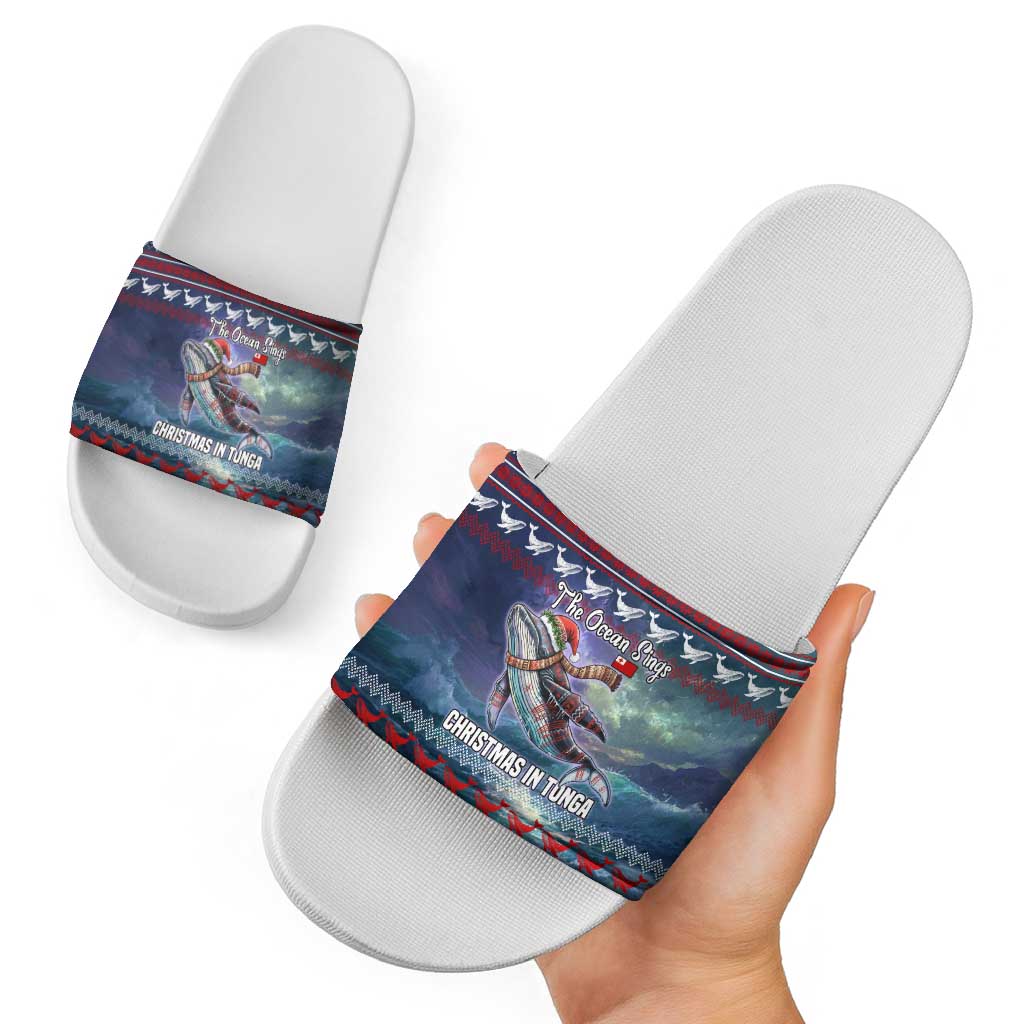 Tonga Christmas Slide Sandals with Singing Whale Ocean Scene National Coat of Arms - Polynesian Pride