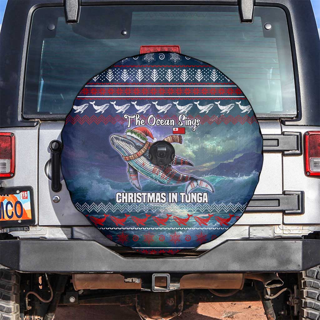 Tonga Christmas Spare Tire Cover with Singing Whale Ocean Scene National Coat of Arms - Polynesian Pride