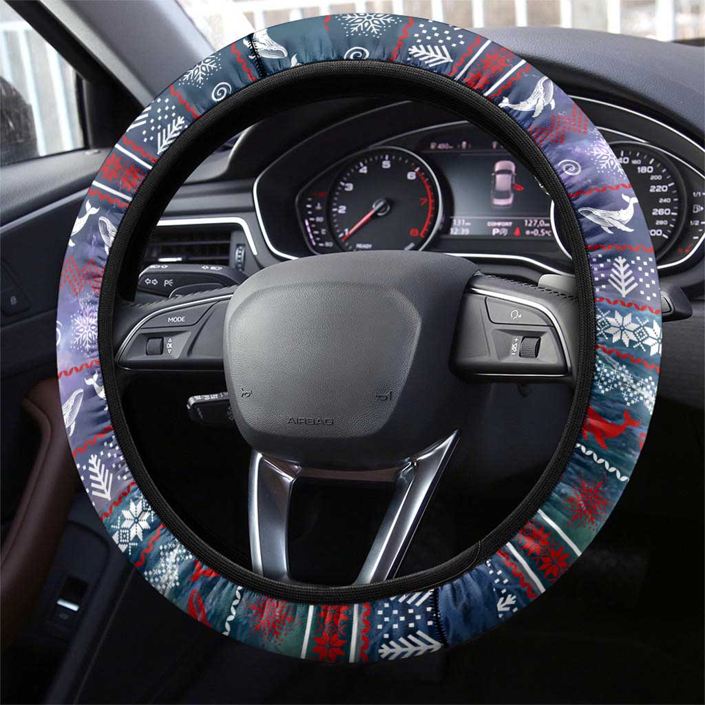 Tonga Christmas Steering Wheel Cover with Singing Whale Ocean Scene National Coat of Arms - Polynesian Pride