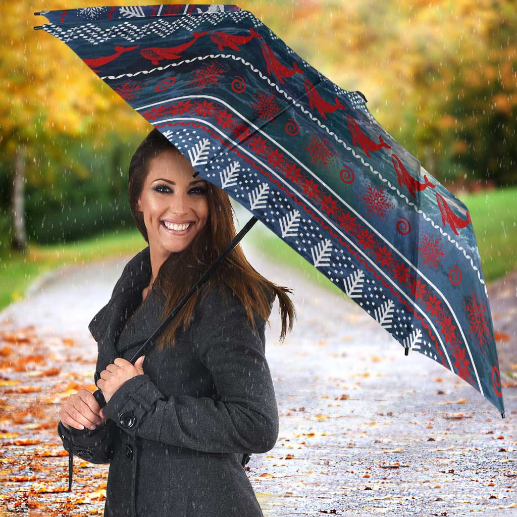 Tonga Christmas Umbrella with Singing Whale Ocean Scene National Coat of Arms - Polynesian Pride