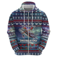 Tonga Christmas Zip Hoodie with Singing Whale Ocean Scene National Coat of Arms - Polynesian Pride