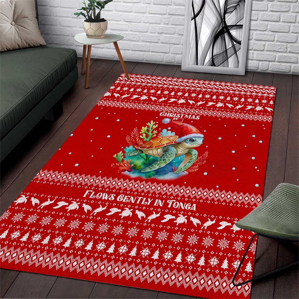 Tonga Christmas Area Rug with Sea Turtle Coral Reef Design Snowflake Pattern and National Emblem - Polynesian Pride