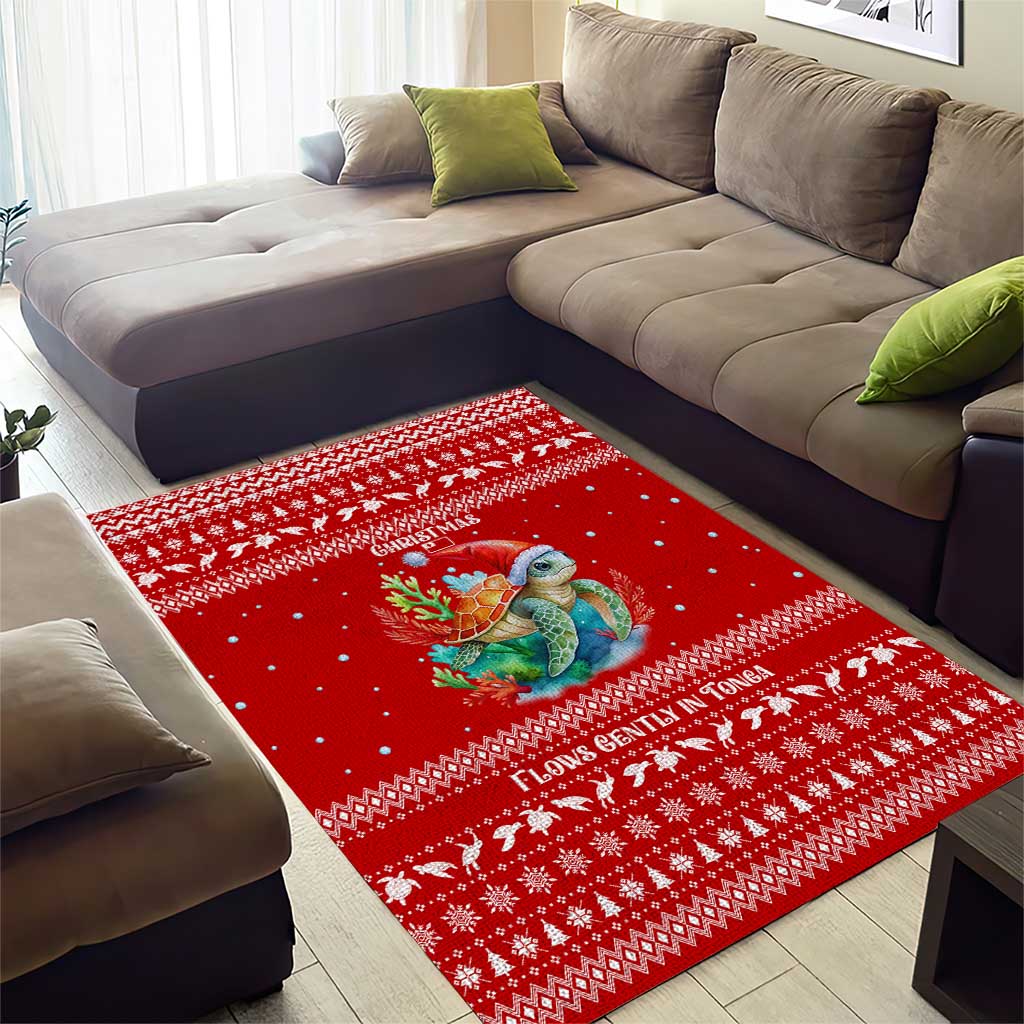 Tonga Christmas Area Rug with Sea Turtle Coral Reef Design Snowflake Pattern and National Emblem - Polynesian Pride