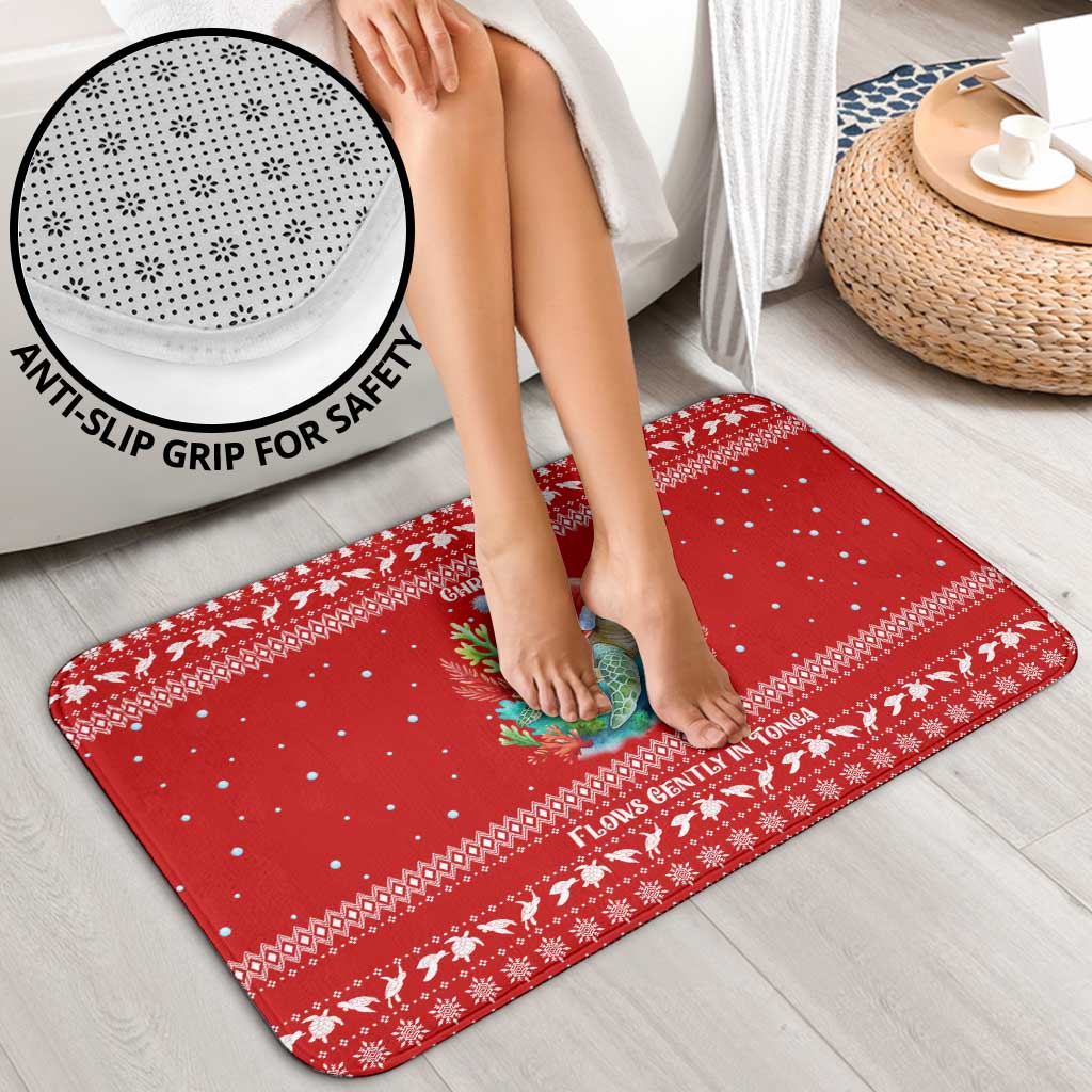 Tonga Christmas Bathroom Set with Sea Turtle Coral Reef Design Snowflake Pattern and National Emblem - Polynesian Pride