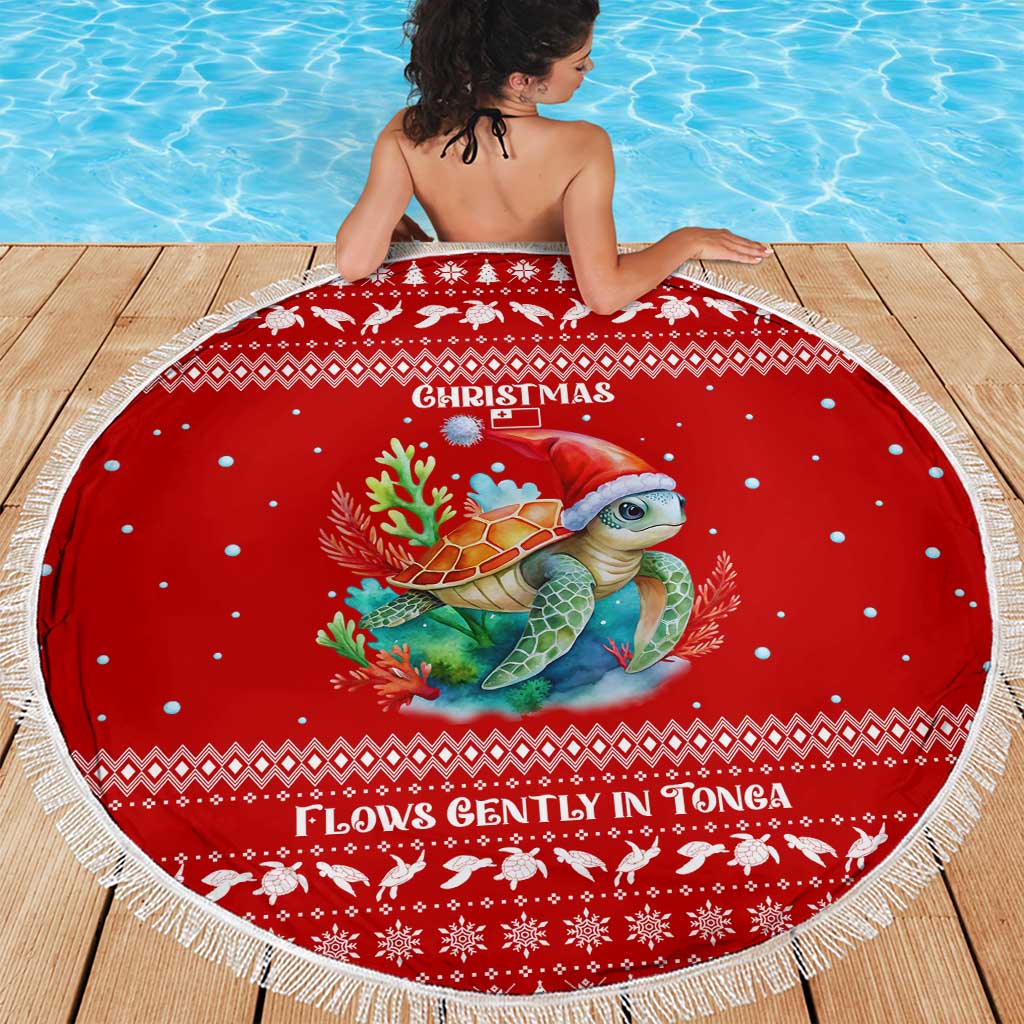 Tonga Christmas Beach Blanket with Sea Turtle Coral Reef Design Snowflake Pattern and National Emblem - Polynesian Pride