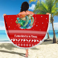 Tonga Christmas Beach Blanket with Sea Turtle Coral Reef Design Snowflake Pattern and National Emblem - Polynesian Pride