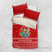 Tonga Christmas Bedding Set with Sea Turtle Coral Reef Design Snowflake Pattern and National Emblem - Polynesian Pride