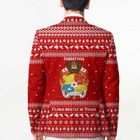 Tonga Christmas Blazer with Sea Turtle Coral Reef Design Snowflake Pattern and National Emblem - Polynesian Pride