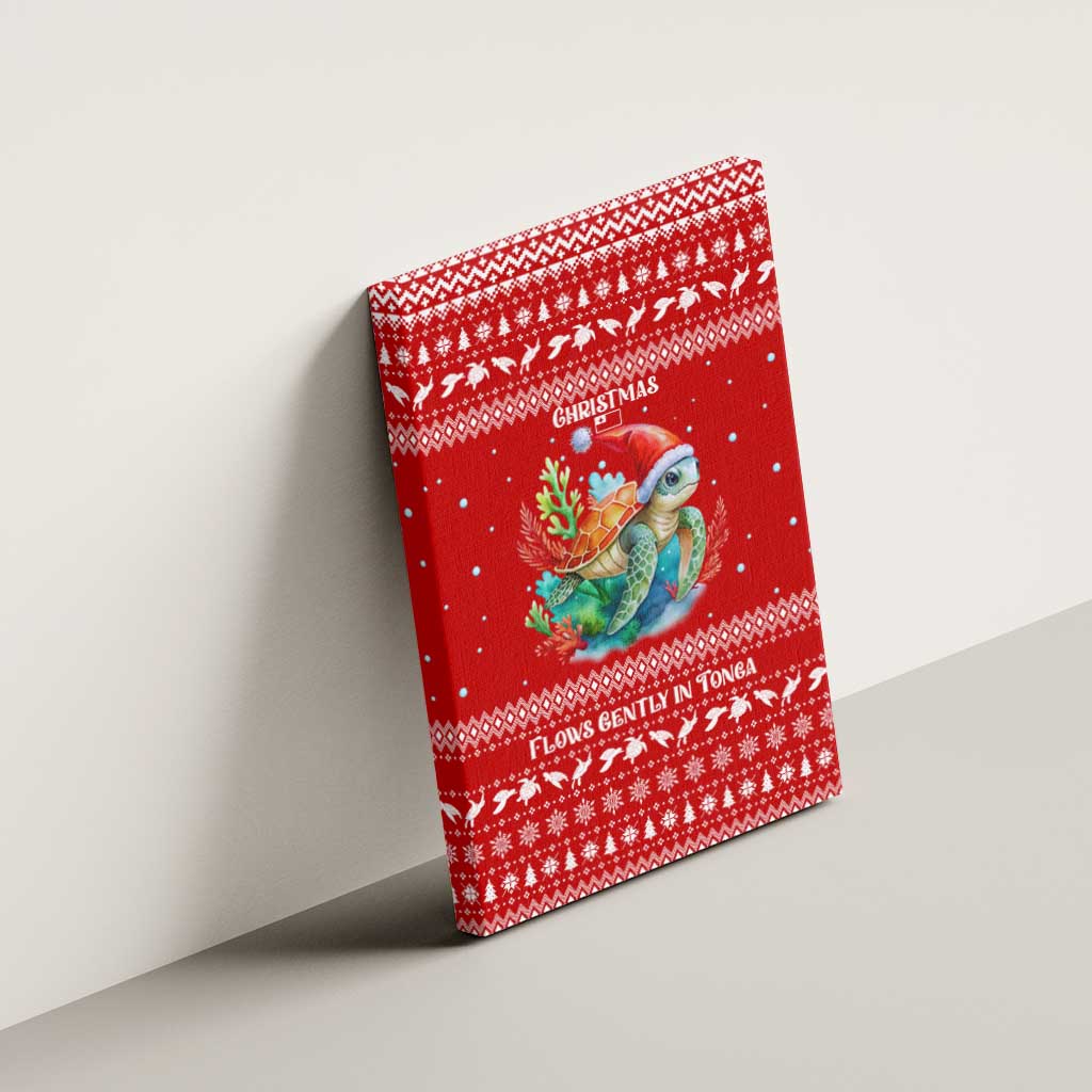 Tonga Christmas Canvas Wall Art with Sea Turtle Coral Reef Design Snowflake Pattern and National Emblem - Polynesian Pride