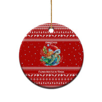 Tonga Christmas Ceramic Ornament with Sea Turtle Coral Reef Design Snowflake Pattern and National Emblem - Polynesian Pride