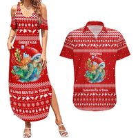 Tonga Christmas Couples Matching Summer Maxi Dress and Hawaiian Shirt with Sea Turtle Coral Reef Design Snowflake Pattern and National Emblem - Polynesian Pride