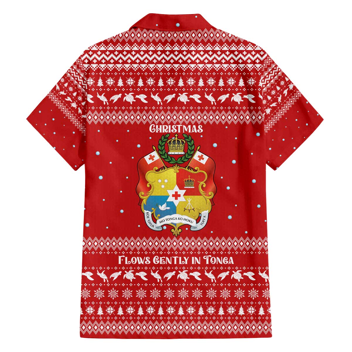 Tonga Christmas Family Matching Off The Shoulder Long Sleeve Dress and Hawaiian Shirt with Sea Turtle Coral Reef Design Snowflake Pattern and National Emblem - Polynesian Pride