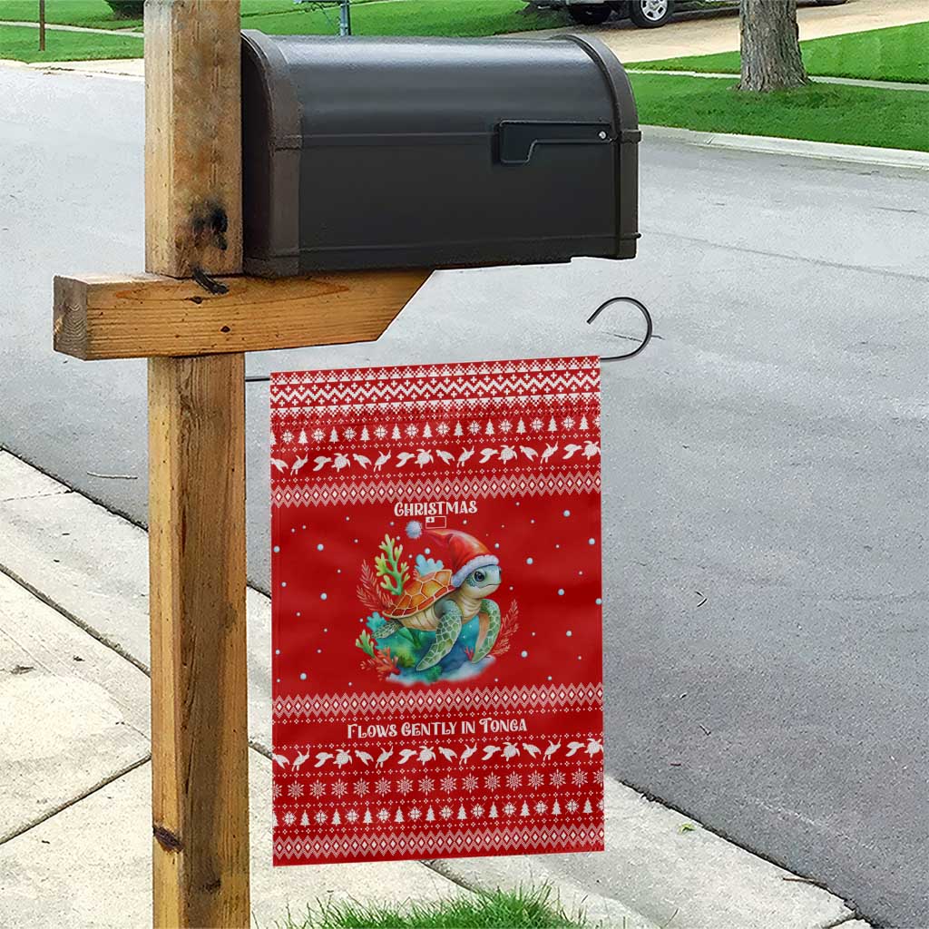 Tonga Christmas Garden Flag with Sea Turtle Coral Reef Design Snowflake Pattern and National Emblem - Polynesian Pride