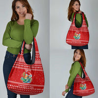 Tonga Christmas Grocery Bag with Sea Turtle Coral Reef Design Snowflake Pattern and National Emblem - Polynesian Pride