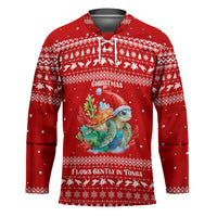 Tonga Christmas Hockey Jersey with Sea Turtle Coral Reef Design Snowflake Pattern and National Emblem - Polynesian Pride