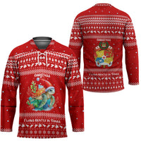 Tonga Christmas Hockey Jersey with Sea Turtle Coral Reef Design Snowflake Pattern and National Emblem - Polynesian Pride
