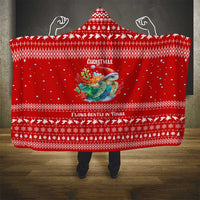 Tonga Christmas Hooded Blanket with Sea Turtle Coral Reef Design Snowflake Pattern and National Emblem - Polynesian Pride
