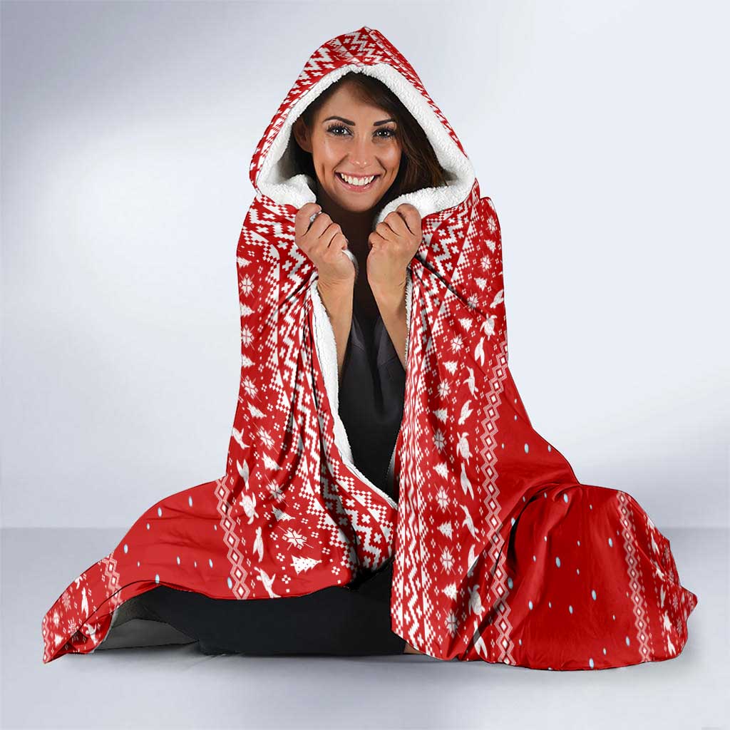 Tonga Christmas Hooded Blanket with Sea Turtle Coral Reef Design Snowflake Pattern and National Emblem - Polynesian Pride