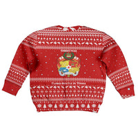 Tonga Christmas Kid Ugly Christmas Sweater with Sea Turtle Coral Reef Design Snowflake Pattern and National Emblem - Polynesian Pride