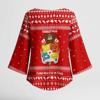 Tonga Christmas Kimono Sleeve Blouse with Sea Turtle Coral Reef Design Snowflake Pattern and National Emblem - Polynesian Pride