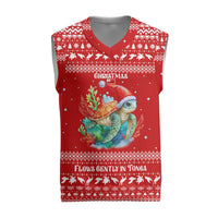 Tonga Christmas Knitted V-Neck Vest with Sea Turtle Coral Reef Design Snowflake Pattern and National Emblem - Polynesian Pride