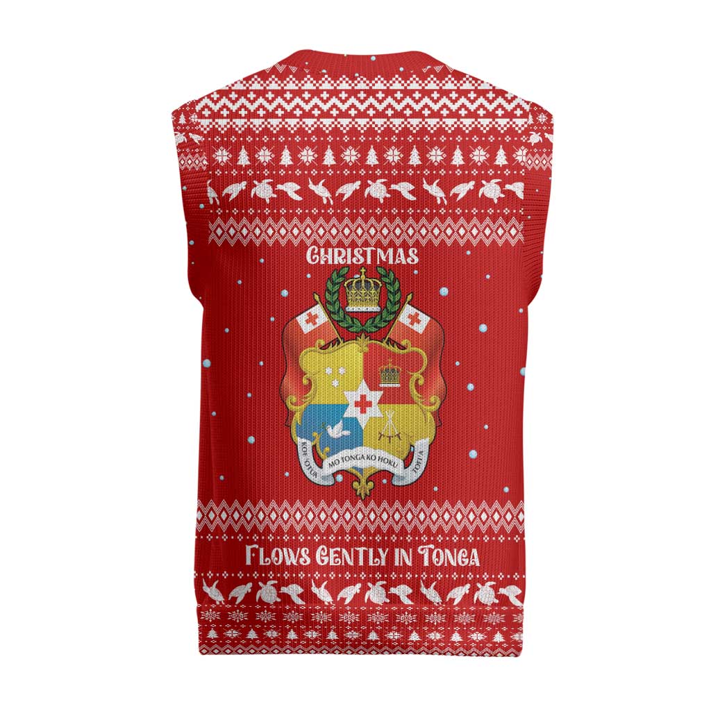 Tonga Christmas Knitted V-Neck Vest with Sea Turtle Coral Reef Design Snowflake Pattern and National Emblem - Polynesian Pride