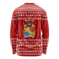 Tonga Christmas Long Sleeve Shirt with Sea Turtle Coral Reef Design Snowflake Pattern and National Emblem - Polynesian Pride