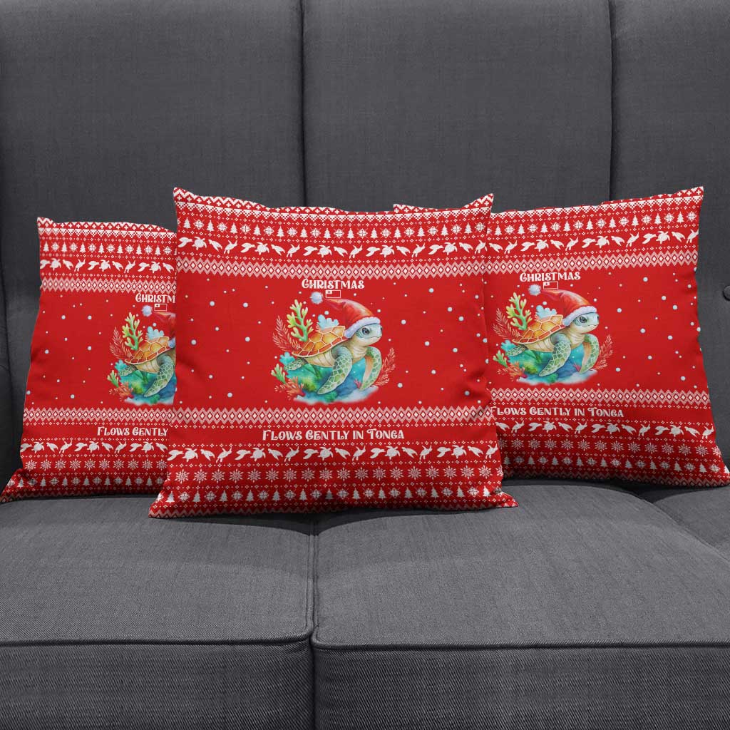 Tonga Christmas Pillow Cover with Sea Turtle Coral Reef Design Snowflake Pattern and National Emblem - Polynesian Pride