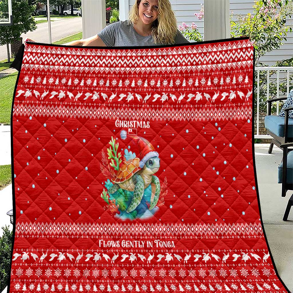 Tonga Christmas Quilt with Sea Turtle Coral Reef Design Snowflake Pattern and National Emblem - Polynesian Pride