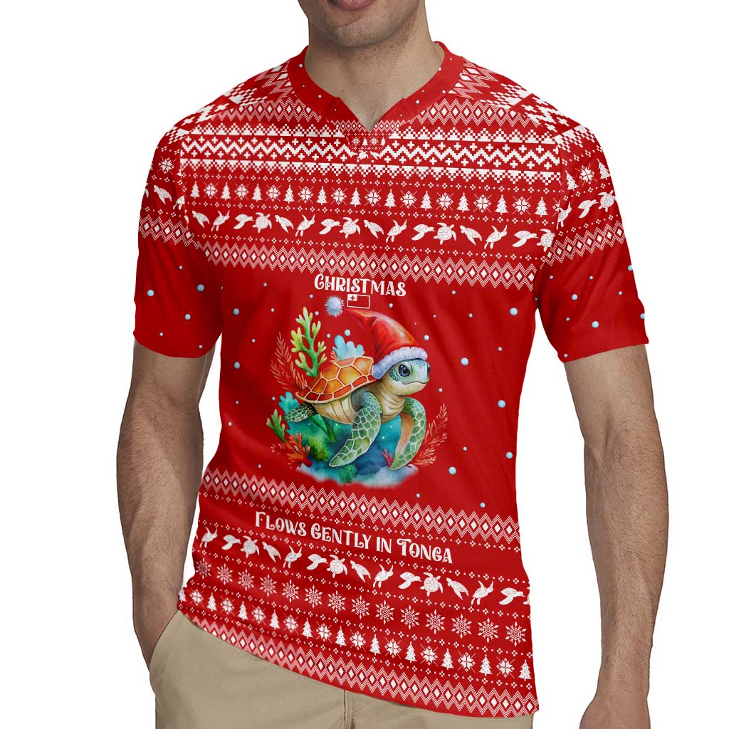 Tonga Christmas Rugby Jersey with Sea Turtle Coral Reef Design Snowflake Pattern and National Emblem - Polynesian Pride