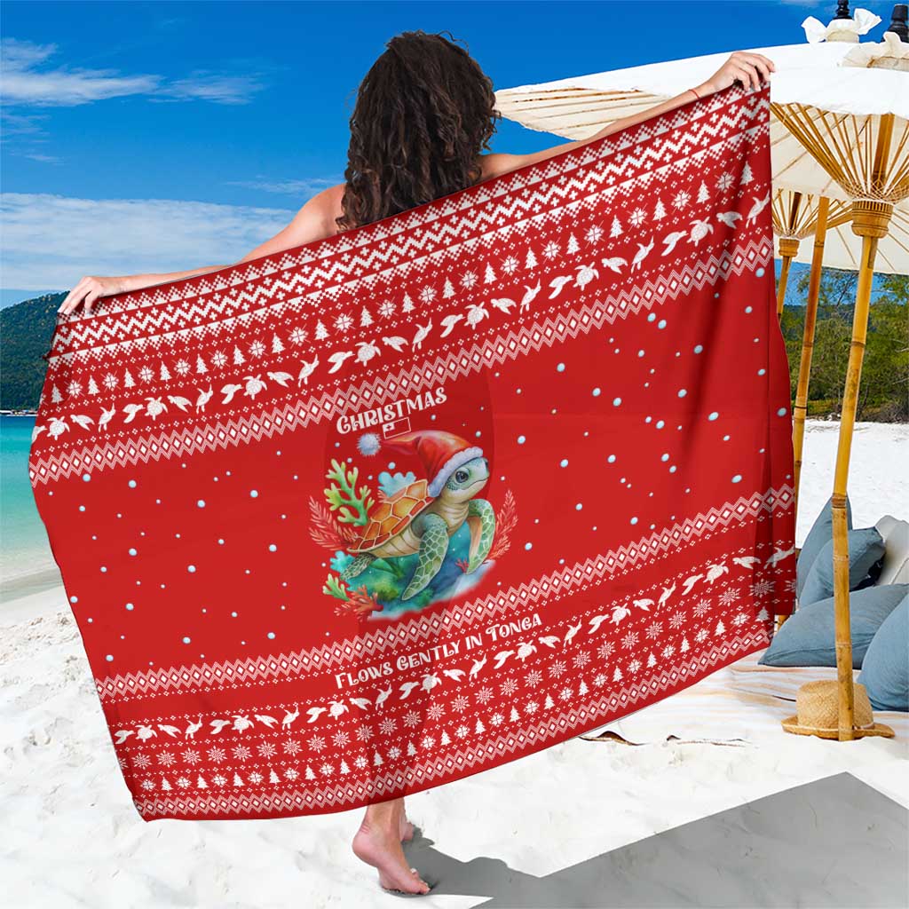 Tonga Christmas Sarong with Sea Turtle Coral Reef Design Snowflake Pattern and National Emblem - Polynesian Pride