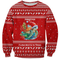 Tonga Christmas Sweatshirt with Sea Turtle Coral Reef Design Snowflake Pattern and National Emblem - Polynesian Pride