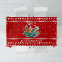 Tonga Christmas Tablecloth with Sea Turtle Coral Reef Design Snowflake Pattern and National Emblem - Polynesian Pride