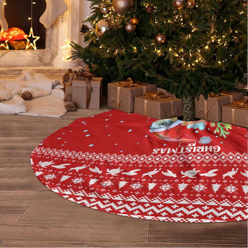 Tonga Christmas Tree Skirt with Sea Turtle Coral Reef Design Snowflake Pattern and National Emblem - Polynesian Pride