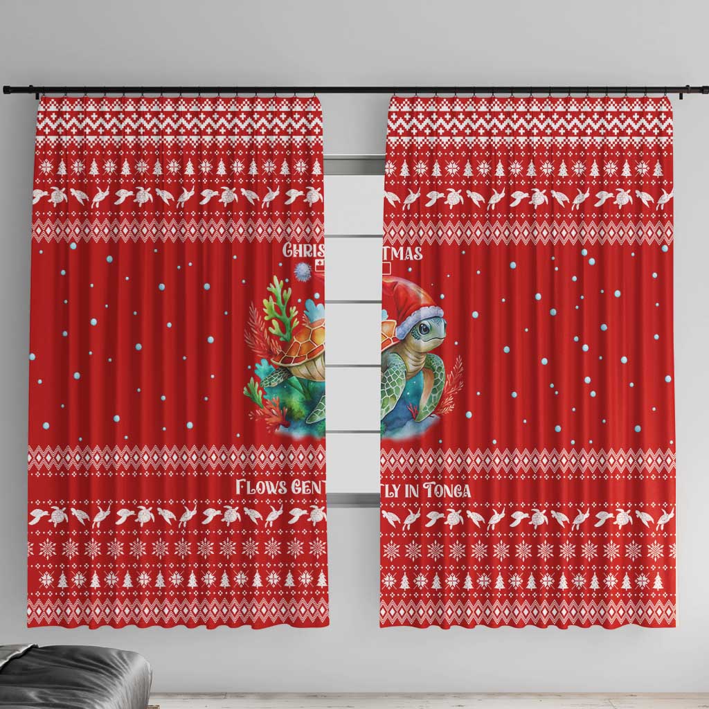 Tonga Christmas Window Curtain with Sea Turtle Coral Reef Design Snowflake Pattern and National Emblem - Polynesian Pride