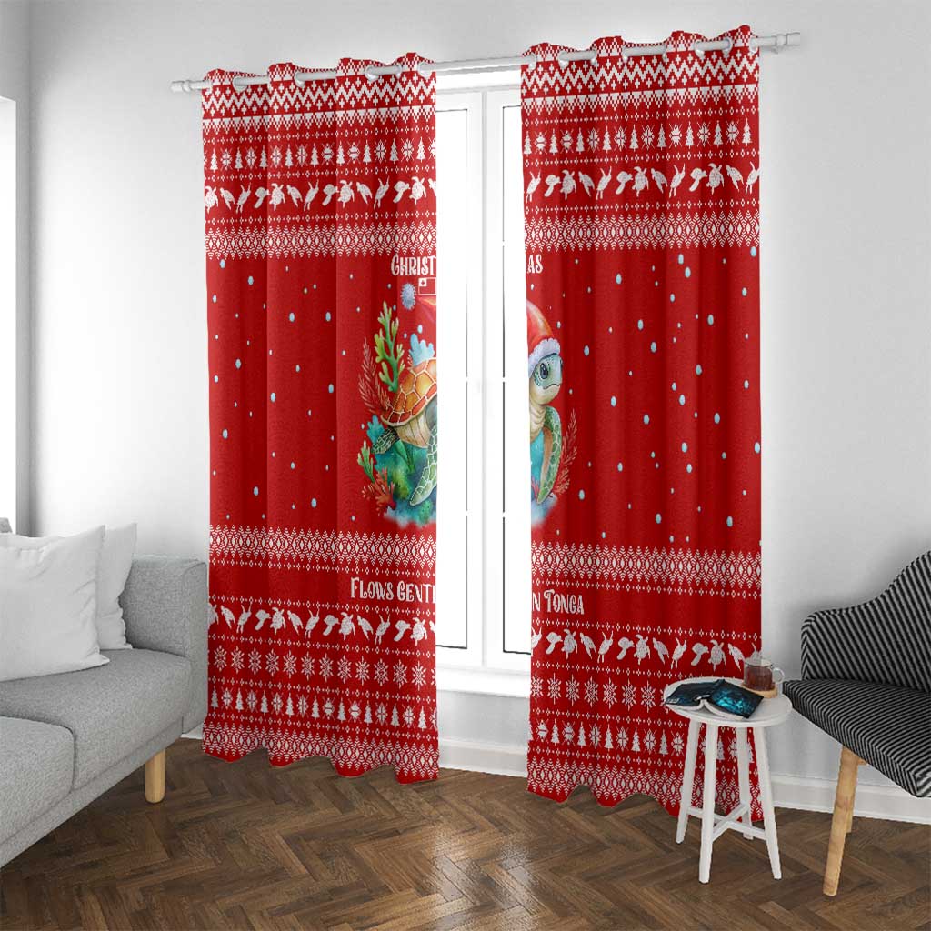Tonga Christmas Window Curtain with Sea Turtle Coral Reef Design Snowflake Pattern and National Emblem - Polynesian Pride