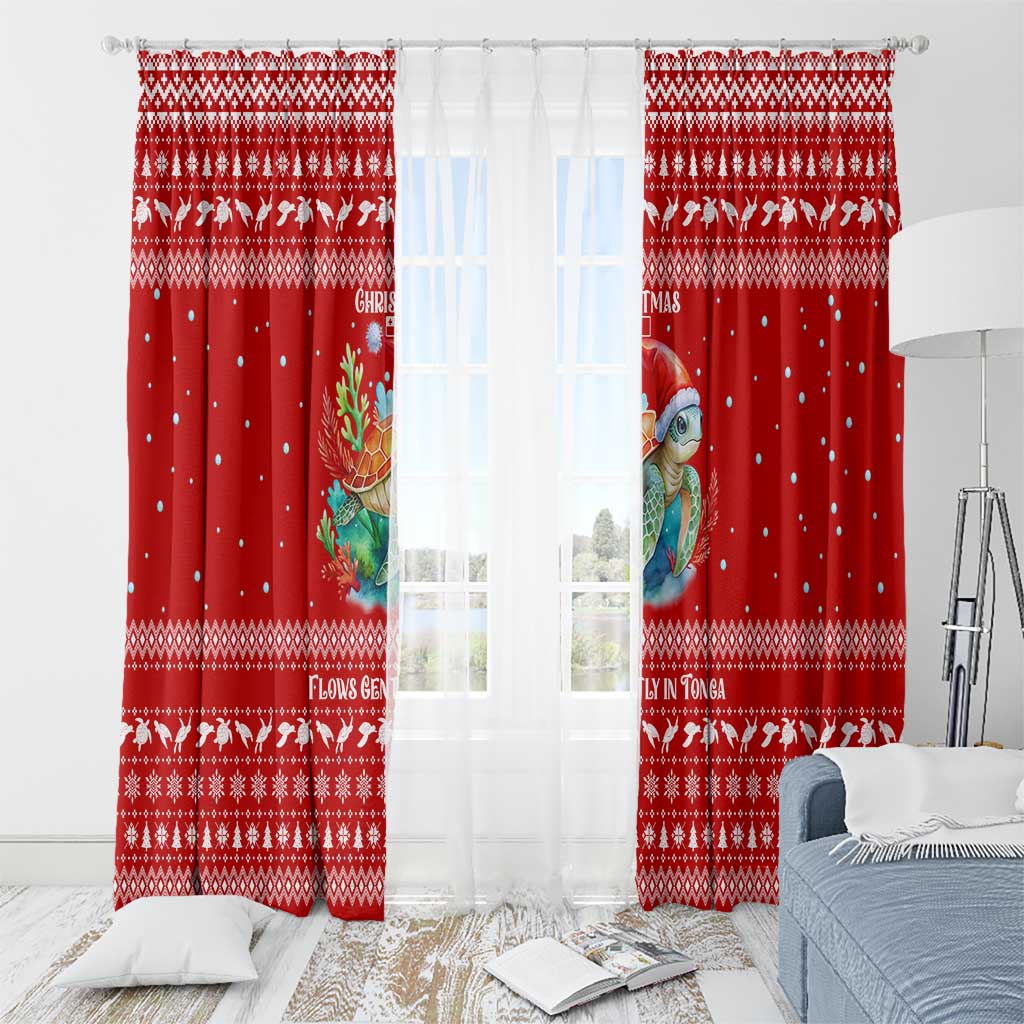 Tonga Christmas Window Curtain with Sea Turtle Coral Reef Design Snowflake Pattern and National Emblem - Polynesian Pride