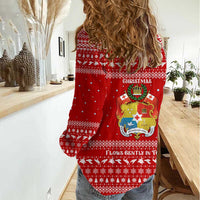 Tonga Christmas Women Casual Shirt with Sea Turtle Coral Reef Design Snowflake Pattern and National Emblem - Polynesian Pride