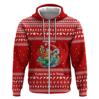 Tonga Christmas Zip Hoodie with Sea Turtle Coral Reef Design Snowflake Pattern and National Emblem - Polynesian Pride