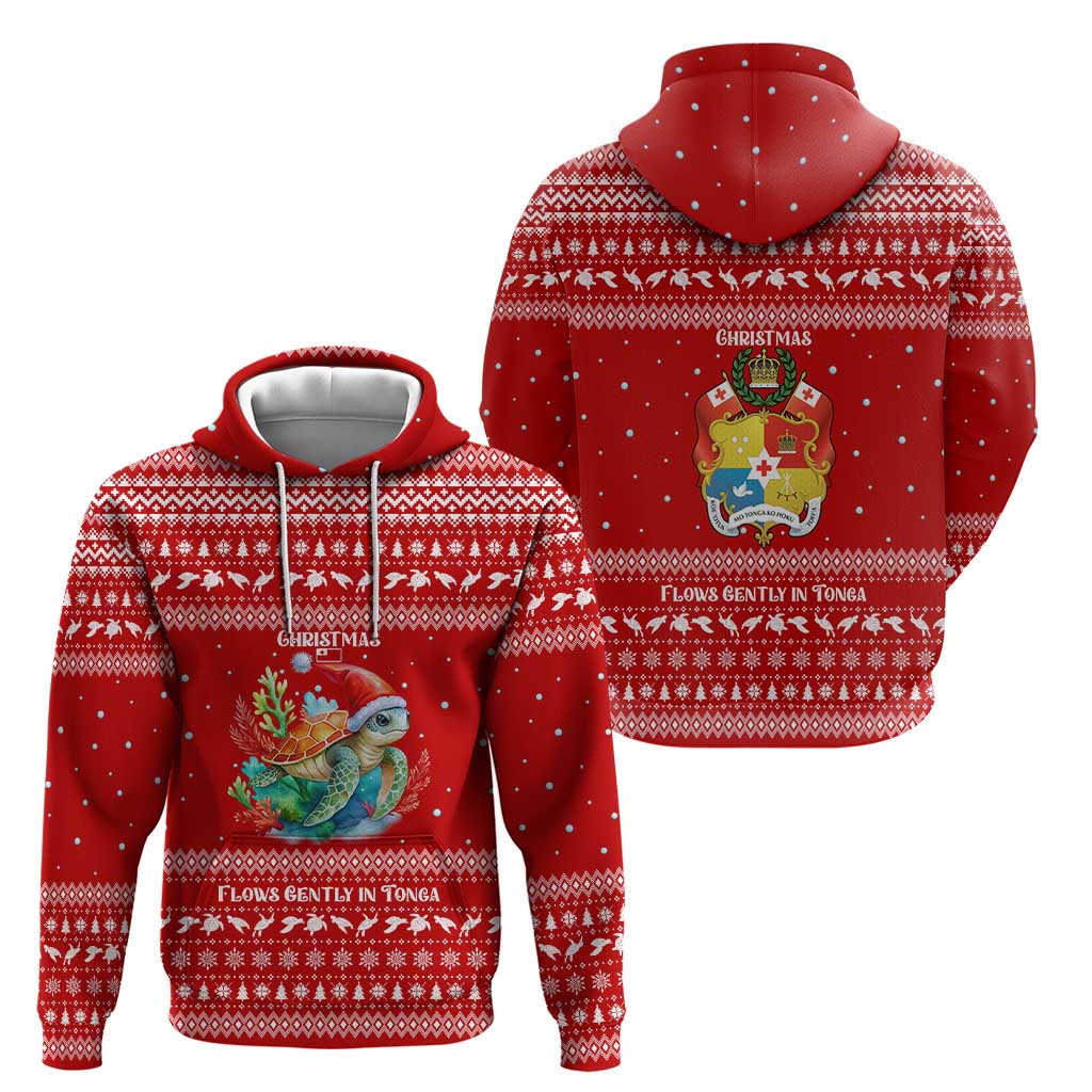Tonga Christmas Zip Hoodie with Sea Turtle Coral Reef Design Snowflake Pattern and National Emblem - Polynesian Pride
