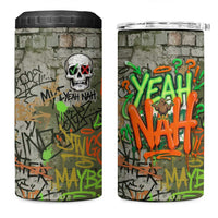 Yeah Nah Graffiti Skull New Zealand Slang 4 in 1 Can Cooler Tumbler Kiwi Grunge Brick Wall and Bold Urban Street Art