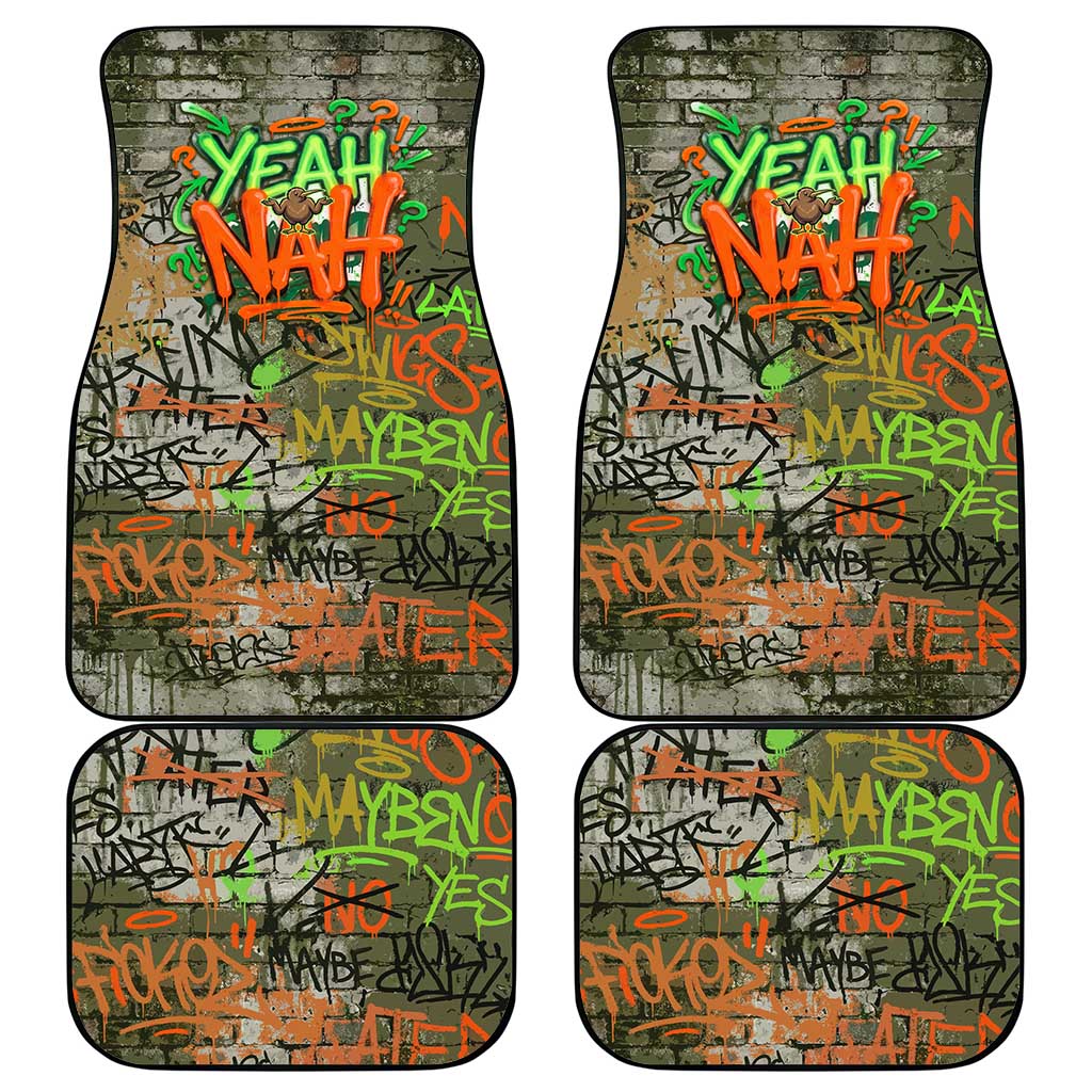 Yeah Nah Graffiti Skull New Zealand Slang Car Mats Kiwi Grunge Brick Wall and Bold Urban Street Art