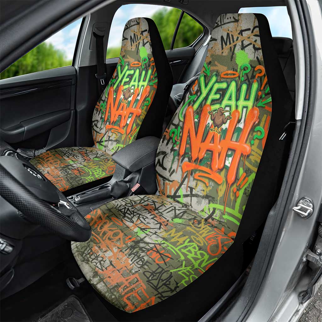 Yeah Nah Graffiti Skull New Zealand Slang Car Seat Cover Kiwi Grunge Brick Wall and Bold Urban Street Art