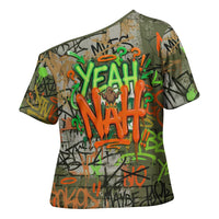 Yeah Nah Graffiti Skull New Zealand Slang Cross Shoulder Shirt Kiwi Grunge Brick Wall and Bold Urban Street Art