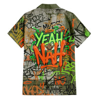 Yeah Nah Graffiti Skull New Zealand Slang Family Matching Summer Maxi Dress and Hawaiian Shirt Kiwi Grunge Brick Wall and Bold Urban Street Art