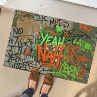 Yeah Nah Graffiti Skull New Zealand Slang Rubber Doormat Kiwi Grunge Brick Wall and Bold Urban Street Art