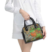 Yeah Nah Graffiti Skull New Zealand Slang Shoulder Handbag Kiwi Grunge Brick Wall and Bold Urban Street Art